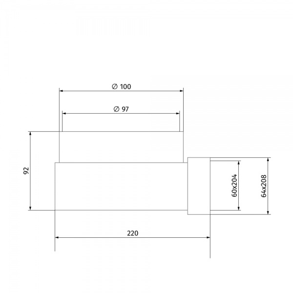 Колено соединительное 90° для плоских и круглых каналов 821 204х60/d100