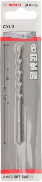 Сверло по бетону Bosch Silver Percussion 60x100 мм 6 мм 2608597660
