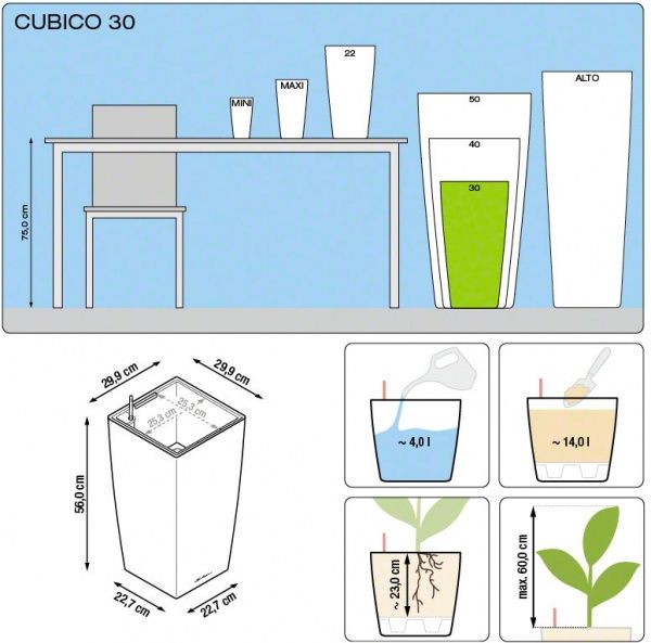 Кашпо Lechuza Cubico 30 квадратный 14л сливовый (18213) 