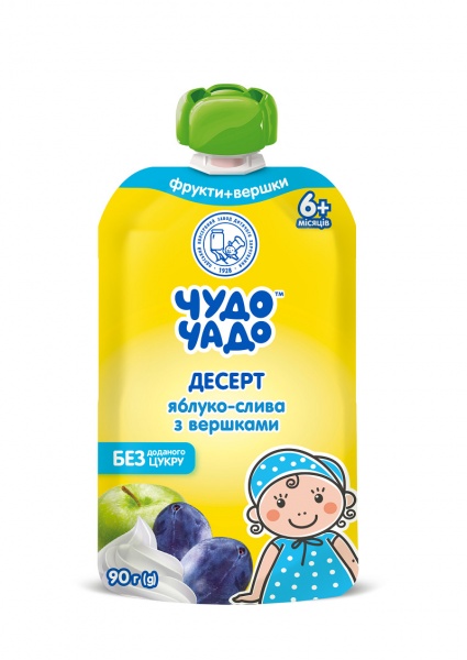Десерт Чудо-Чадо яблучно-сливовий з вершками 90 г 