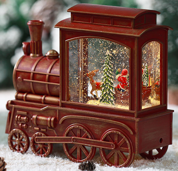 Сувенир новогодний поезд водный на санках 22х7х20 см 20WSDW-022 