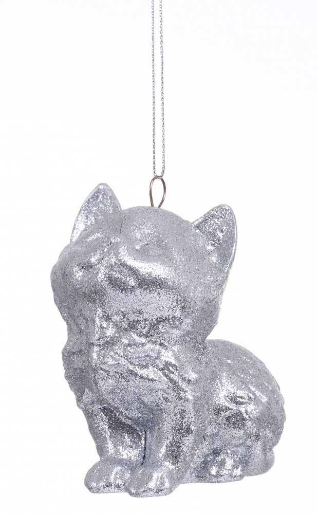 Подвеска Котик 3Д серебряная присыпка 10 см серебряный