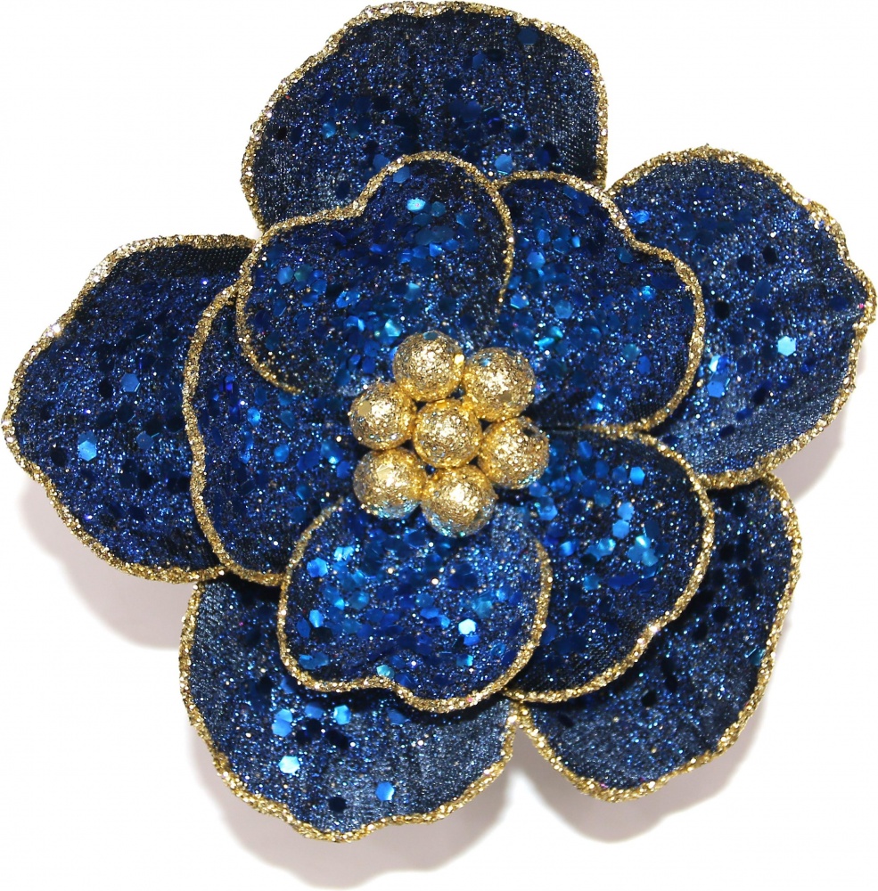 Цветок декоративный магнолия с блеском 15 см 3 цвета в ассортименте фиолетовый / фуксия / миднайт синий