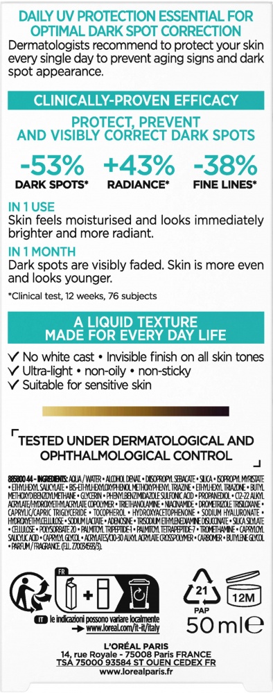 Флюїд L'Oreal Paris Bright Reveal проти пігментних плям із фактором захисту SPF 50+ 50 мл