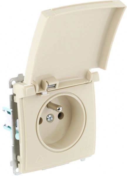 Розетка влагозащищенная с заземлением Simon Basic без шторок с крышкой кремовый BMGZ1B.01/12