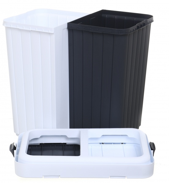 Корзина для белья RIO двойная универсальная TWINS 561х342х589 мм 80 л белый/графитовый 