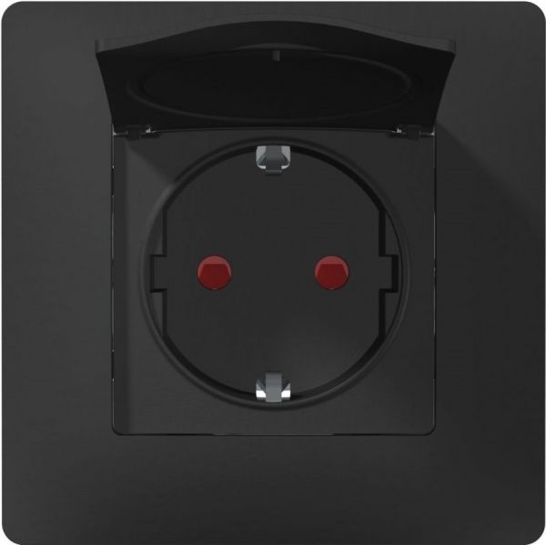 Розетка с заземлением Plank Electrotechnic Classic/Nordic Soft-Touch со шторками с крышкой антрацит PLK0551241