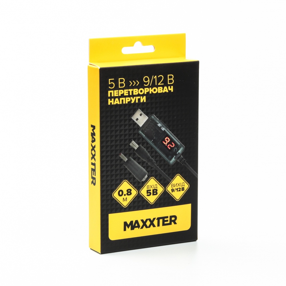Кабель питания Maxxter USB-AM на 5.5 / 3.5 мм, 9/12V, 0.8 м 0,8 м black (UB-DC9/12-0.8M)