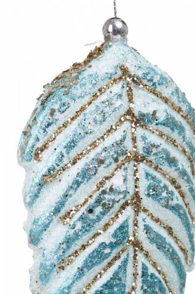 Елочная игрушка Листок бирюзовый 18x8x2,5 см SD019-39 