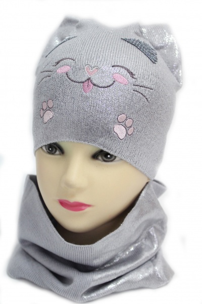Комплект шапка + снуд для дівчаток Kraft+ р.48-50 світло-сірий 2293 