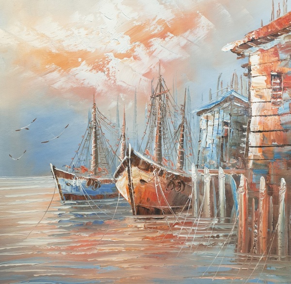 Репродукция Корабли на пристани 80x80 см Арт Фемелі 