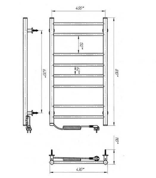 Полотенцесушитель электрический Evro-Termo Лайн ЧК8 400 х 800 Электро ЛП S3