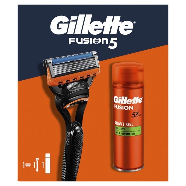 Подарочный набор для мужчин Gillette Fusion: Станок для бритья + Гель для бритья 200 мл