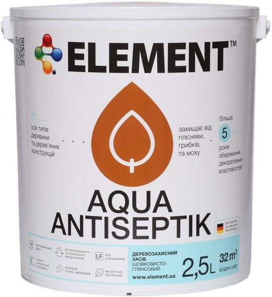Лазурь-антисептик Element Aqua венге шелковистый глянец 2,5 л