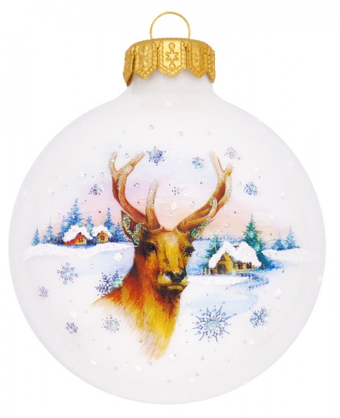 Куля скляна з художнім малюнком 80 мм білий перламутровий 80Dхд(2)/1