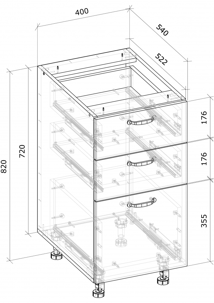 Тумба нижняя с ящиком Q-25 Ня-3 (2+1) МС Мэри 82/40/54 дуб платиновый/белый Грейд