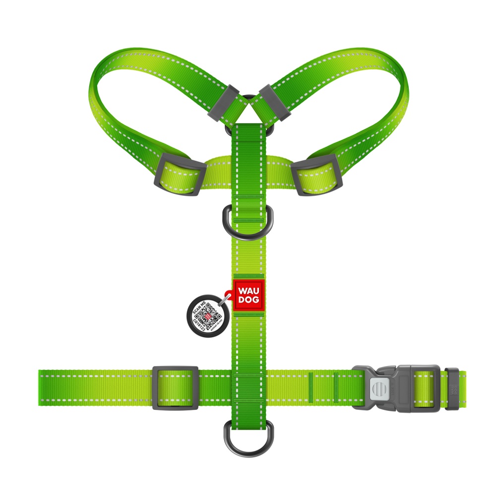 Шлейка анатомическая Waudog Nylon Mono L Ш25 мм А50-90 см/В60-100 см салатовая