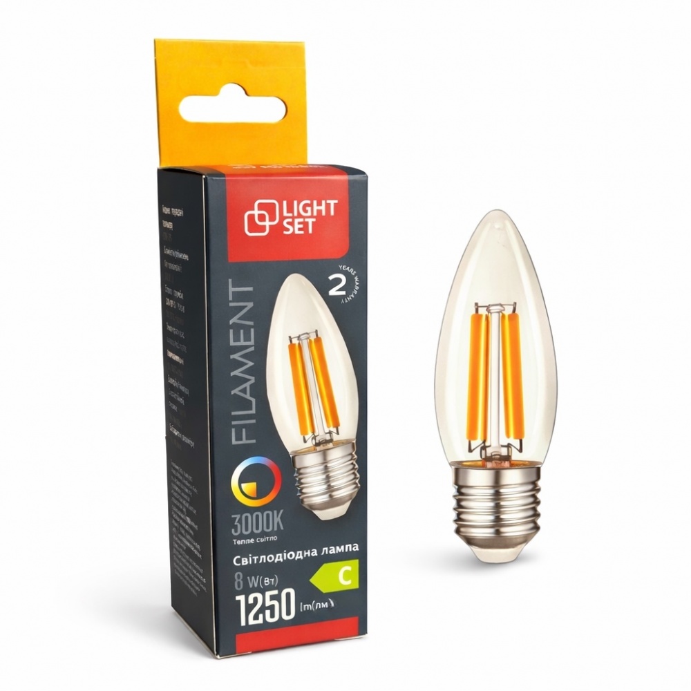 Лампа светодиодная LIGHT SET FIL LS CL 1250Lm 8 Вт C35 E27 220 В 3000 К