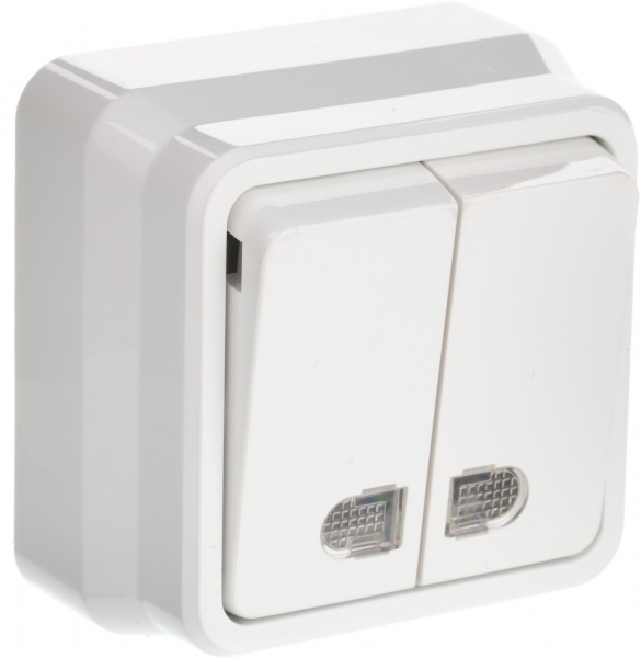 Вимикач двоклавішний Gunsan Misya з підсвіткою білий MS0511104