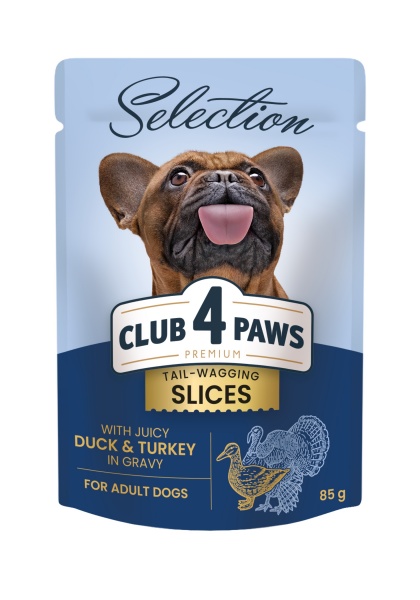 Корм для малых пород Club 4 Paws Selection Premium+ Кусочки утка и индейка в соусе 85 г