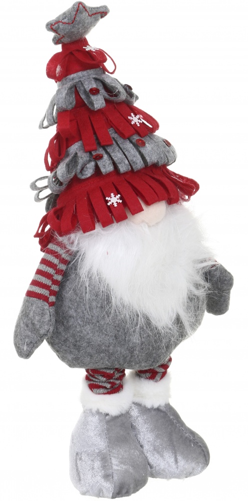 Декорація новорічна гномик у шапці на висувних ніжках червоно-сірий 20х50 см ADS234033