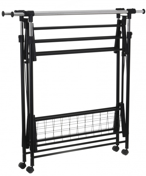 Держатель для одежды PROзапас 890х510х108 (1840) мм двойной раскладной с полками черный