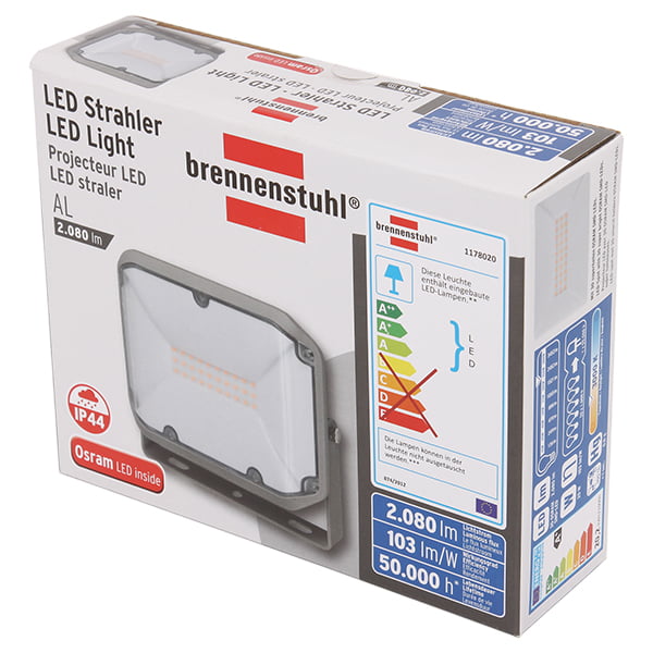 Прожектор светодиодный Brennenstuhl AL 2000 уличный 20 Вт IP44 серый 1178020 