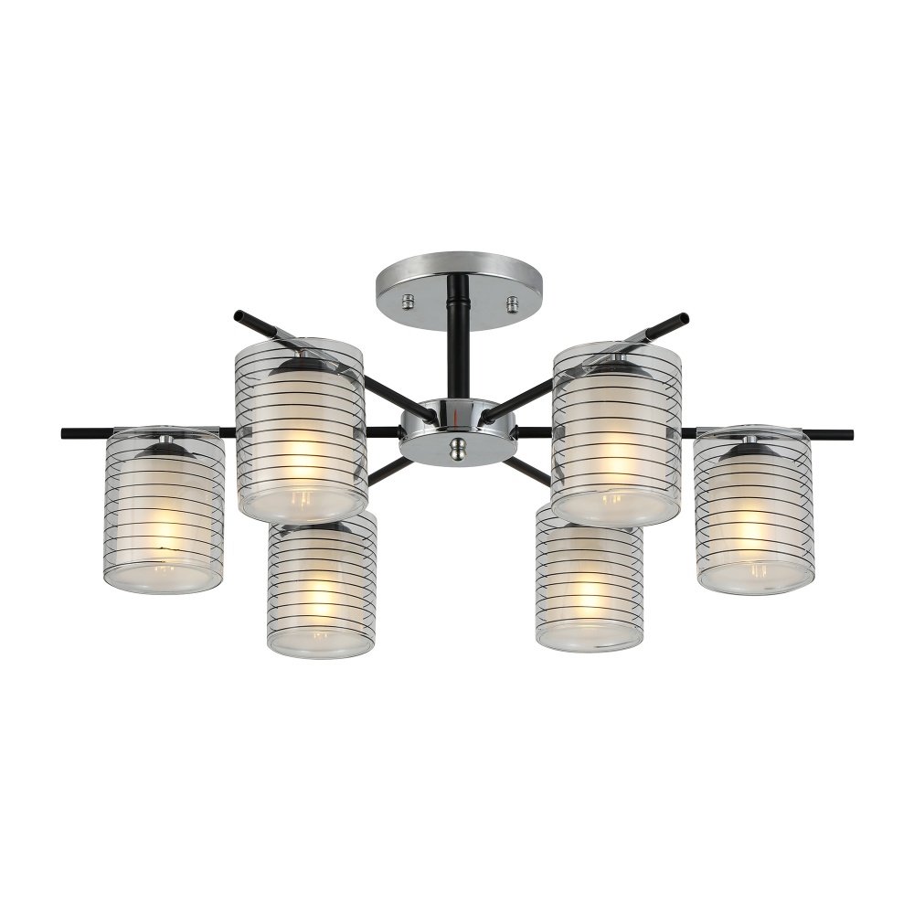 Люстра Miorro Bruno 670х265 мм метал/скло 6x40 Вт E27 чорний із сріблястим 51-311-132