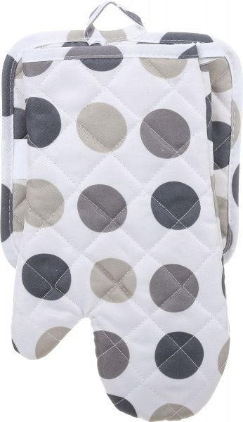 Набір кухонний Прихватка та рукавиця Горох бежевий білий із бежевим 