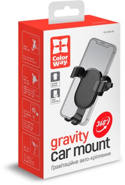 Автотримач для телефона Metallic Gravity Holder ColorWay CW-CHG01-BK чорний