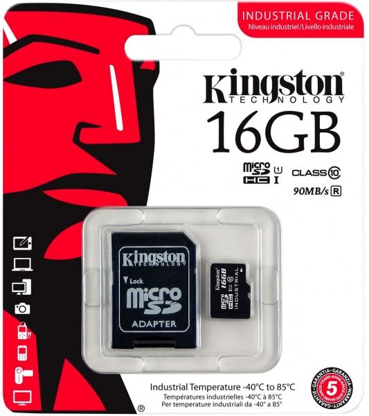 Карта памяти Kingston miсroSDHC 16 ГБ UHS Speed Class 1 (U1) Industrial Temp Card + SD Adapter (SDCIT/16GB) 
