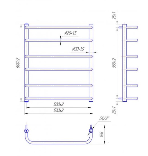 Рушникосушарка водяна Mario Стандарт 600х530/500 черный мат