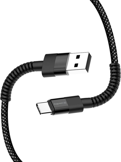 Кабель ColorWay USB - Type-C (nylon - long head) 2.4А 1 м чорний (CW-CBUC063-BK)