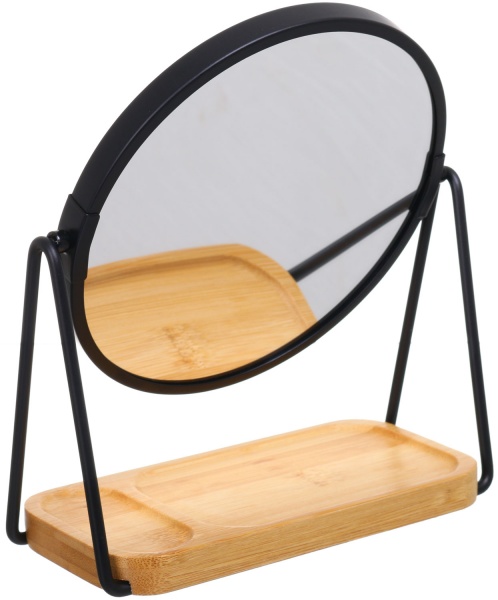 Зеркало косметическое круглое с деревянной подставкой 16,5х7,7 см черный 