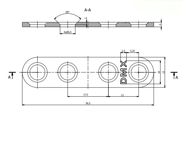 Пластина перфорована вузька Domax FLW 60 56,5х13х2 мм