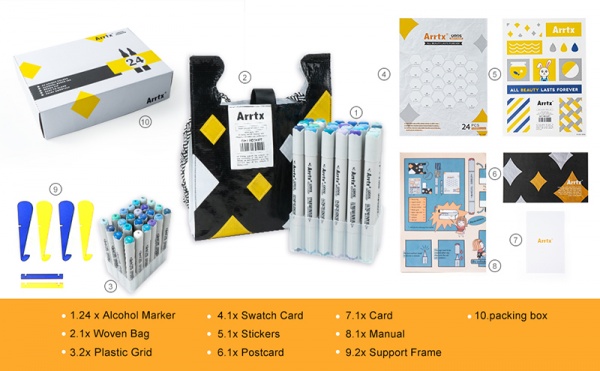 Набор маркеров Arrtx Oros ASM-03BU 24 цвета синие оттенки LC302529 