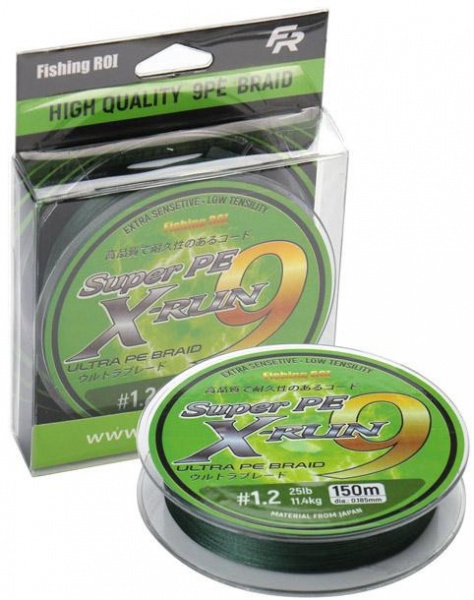 Шнур Fishing ROI X-Run 9PE 150м 0,148мм 9,1кг green 721-06-148