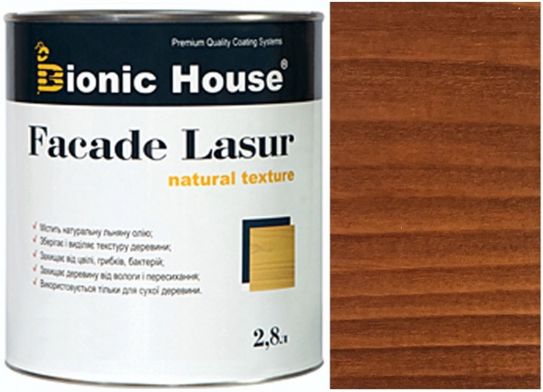 Лазур-антисептик Bionic House Facade Lasur Масляна для дерев’яних фасадів Коньяк напівмат 2,8 л 2,5 кг