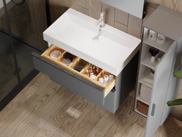 Тумба підлогова ЮВЕНТА Manhattan - 60 сірий з умивальником Stance-60