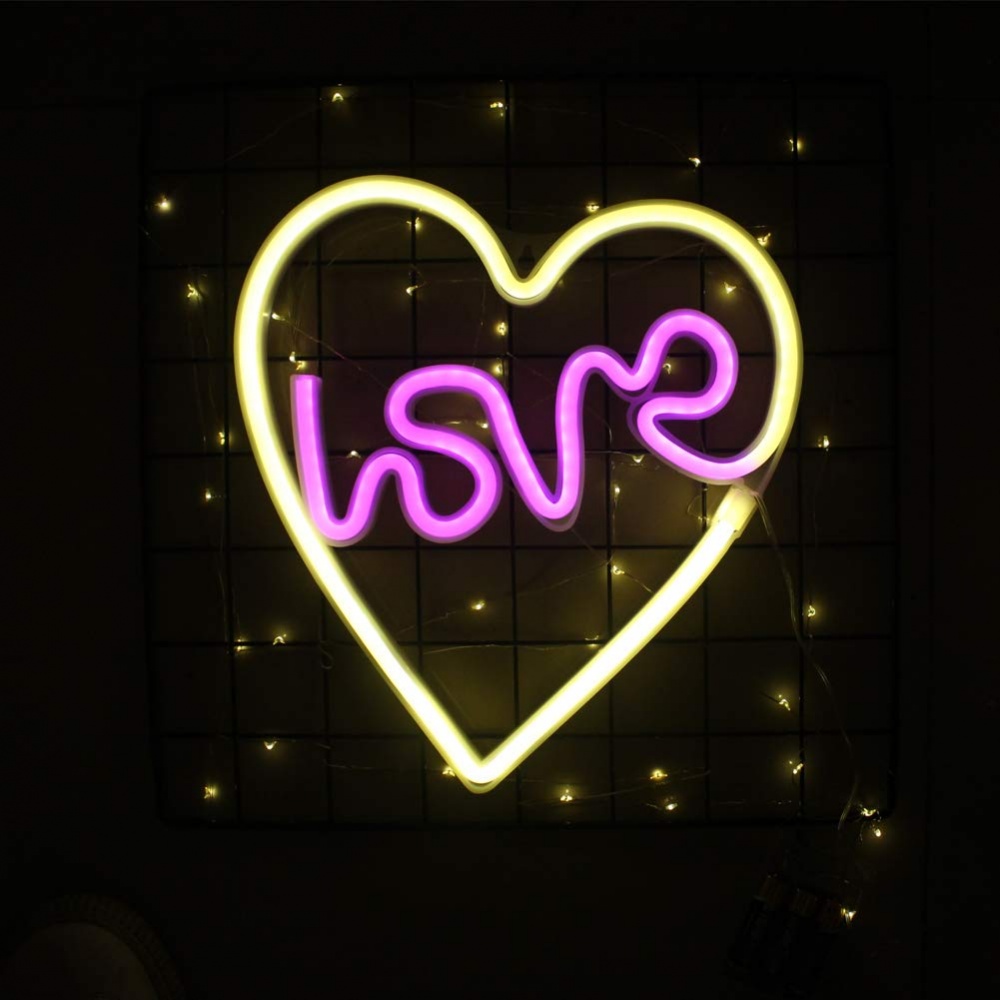 Неоновая вывеска Luna LUDS-NEO-45 Серце Love теплый белый/синий/розовый