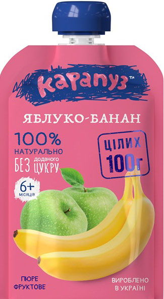Пюре Карапуз Яблоко-банан пауч 100 г 