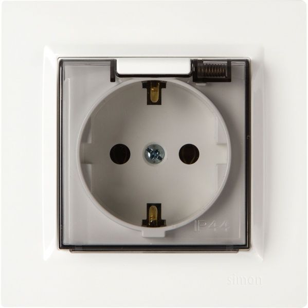 Розетка двойная с заземлением Simon 10 без шторок с крышкой белый CGSZ1B.01/11A