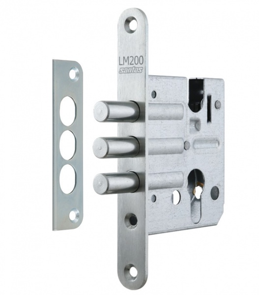 Замок врізний додатковий SANTOS 1-WAY DIN LM200 ZN UNIV BS50 мм матовий хром