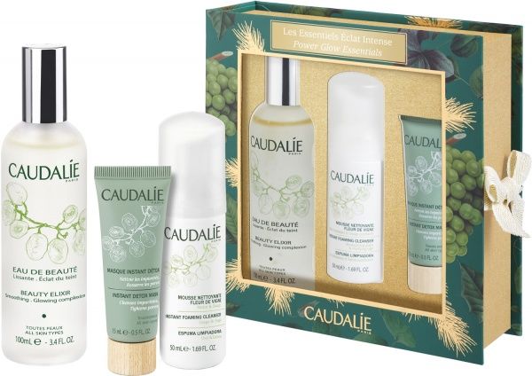 Подарунковий набір для жінок Caudalie ПН Caudalie Beauty Elixir Power Glow - еліксір-вода 100мл, пінка 50мл, маска,