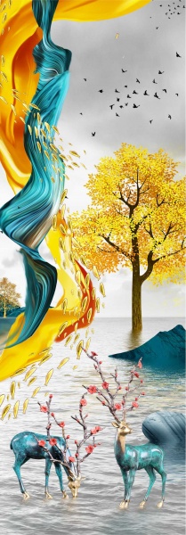 Постер Олени и сияние золото Posterclub 