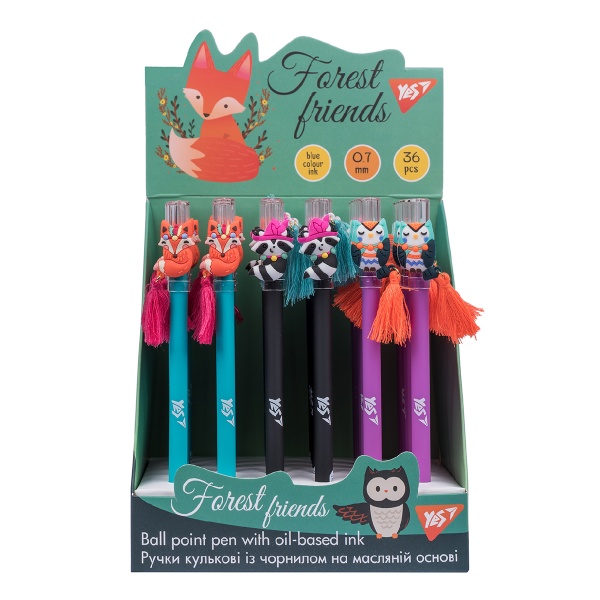 Ручка кулькова YES Forest Friends 0,7 мм синя 412073 