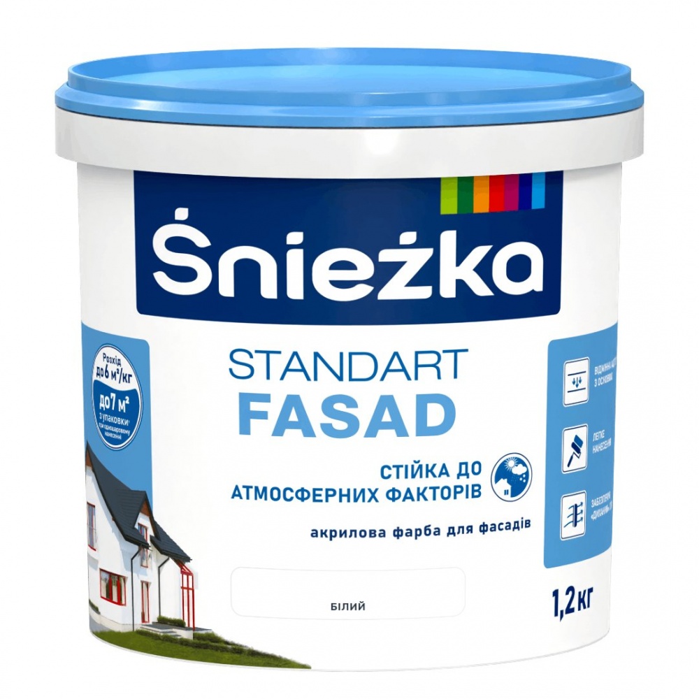 Фарба акрилова водоемульсійна Sniezka Standart Fasad мат білий 1л 1,2кг