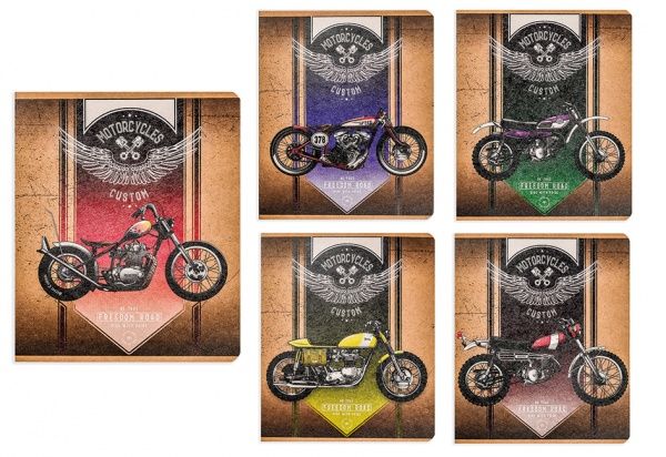 Комплект тетрадей Мотоциклы 48 листов в клетку крафт 10 шт. Поділля