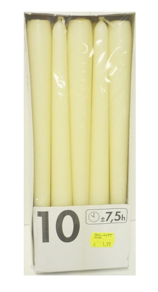 Набір конусних свічок 245/24, 10шт, Кремовий Bolsius