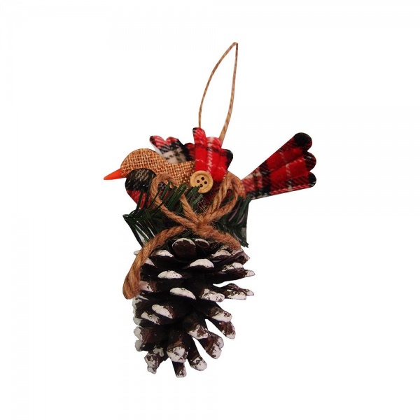 Елочная игрушка Красная птичка на шишке 9179-35 18 см 